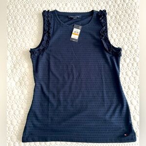 Tommy Hilfiger Women's Sleeveless Ruffle Tank Navy Top Sz Small